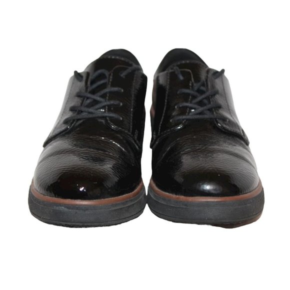 CLARKS COLLECTION Womens Black Patent Pebbled Leather Wedge SHOES Lace-up ~Sz 6M - Picture 2 of 7